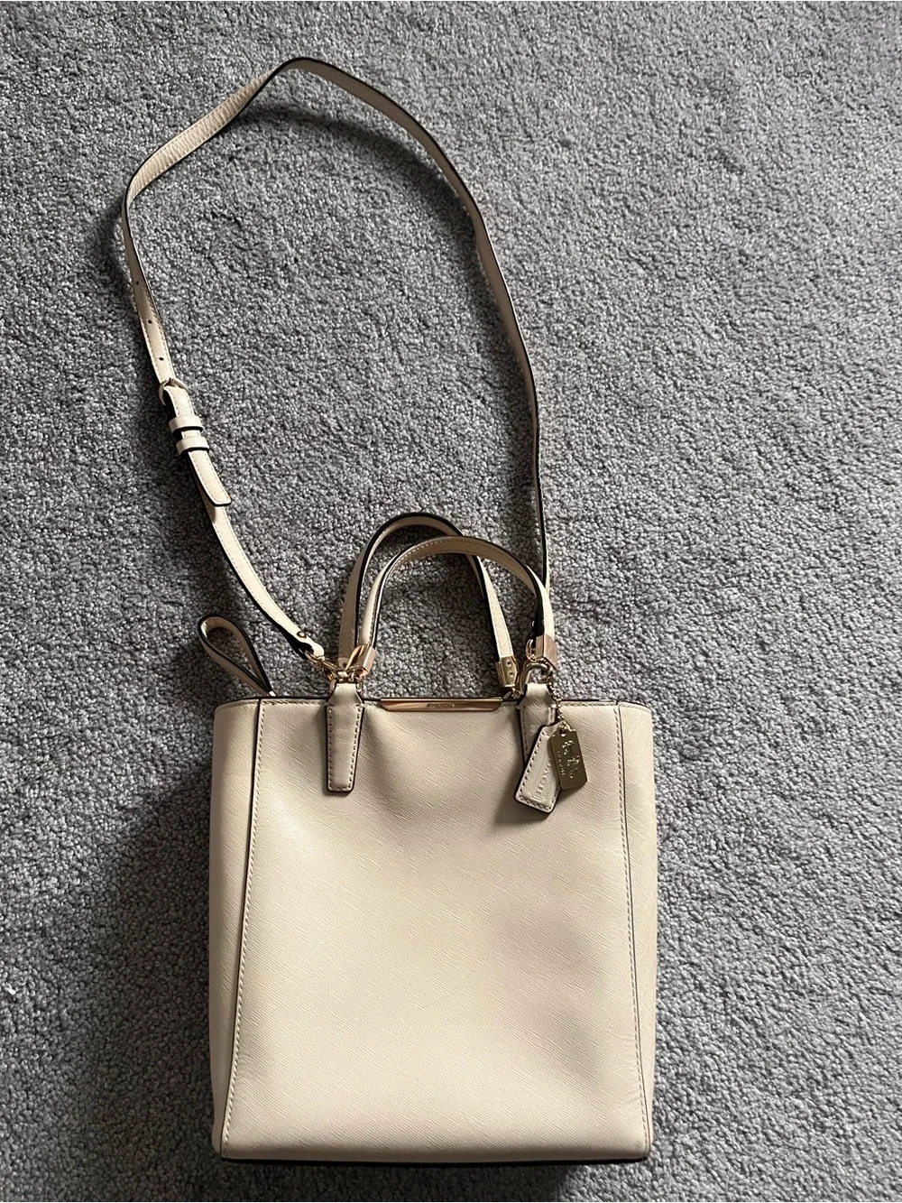 Coach parchment beige Leather Tote Bag with Gold Hardware